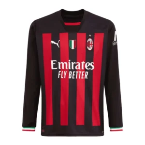 Camisa AC Milan Vermelha e Preta Home 2022/2023 – Versão Torcedor - Manga Longa