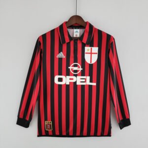 Camisa AC Milan Preta/Vermelha Home 1999/2000 – Versão Retrô - Manga Longa