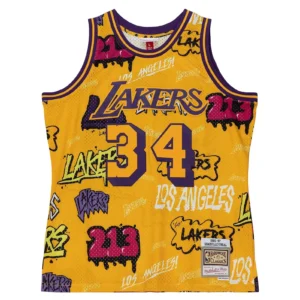 Regata NBA Los Angeles Lakers Mitchell & Ness Hardwood Classics Slap 1996-97 Swingman Shaquille O'Neal 34 - Amarela