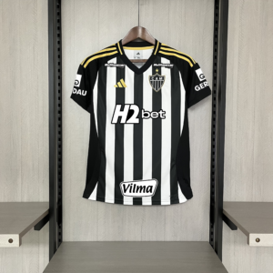 Camisa I do Atlético Mineiro Home (Listrada) 2025/2026 – Versão Feminina - Todos os Patrocínios