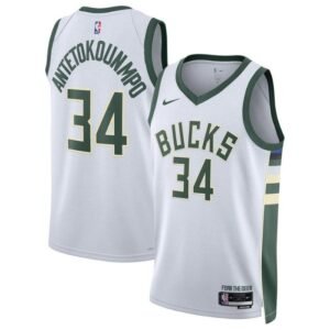 Regata NBA Milwaukee Bucks Icon Edition 2023 Giannis Antetokounmpo 34 - Branca