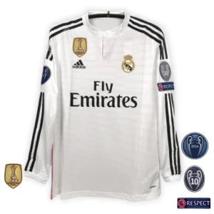 Camisa Real Madrid Home - 2014/2015 – Retrô - Manga Longa (Pronta Entrega) - Tamanho G - RONALDO 7 + Patches