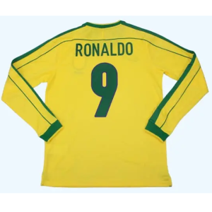 Camisa Brasil Home 1998 – Versão Torcedor Retro - Manga Longa (Pronta Entrega) - Tamanho GG - RONALDO 9