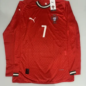 Camisa I de Portugal Home (Nations League) 2025 (Cristiano Ronaldo #7) – Versão Jogador - Manga Longa (Pronta Entrega) - Tamanho M